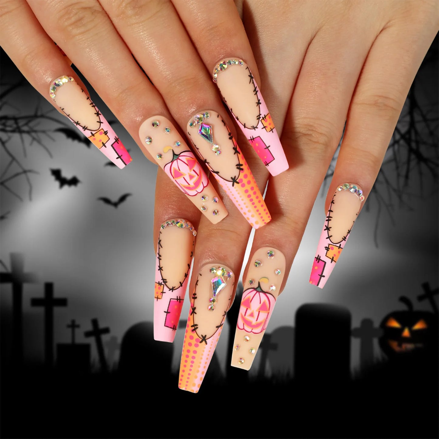 24pcs Sliver Spider Design Fake Nail Halloween Gothic Punk False Nail Tips Wearable European Heavy Metal Almond Press on Nails