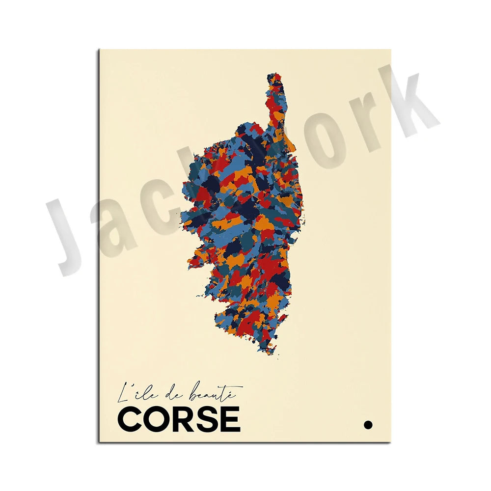 Corsica topographic map print, Corsica cities, France Corsica map print, road map art poster modern wall art decor.