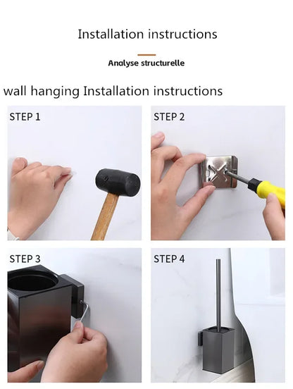 Toilettenbürstenhalter, Wandmontage, Badezimmer-Reinigungsbürste, Toilettenbürsten für die Reinigung von Stauraum, Edelstahl, Schwarz, Gold