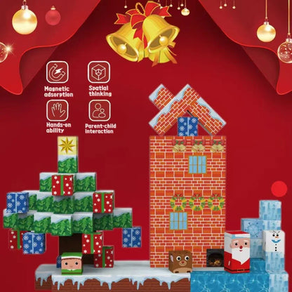 3D Kids Magnetic Blocks Sensory Construction Building Toy Santa Claus Magnet Cubes Stacking Toys Boys Girls Puzzle Gift.
