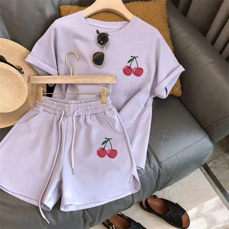 Women Tracksuit C Letter Print Short Sleeve T-shirt Drawstring Shorts Sport Suit Lady Exercise T-shirt Shorts Two-piece Suit.