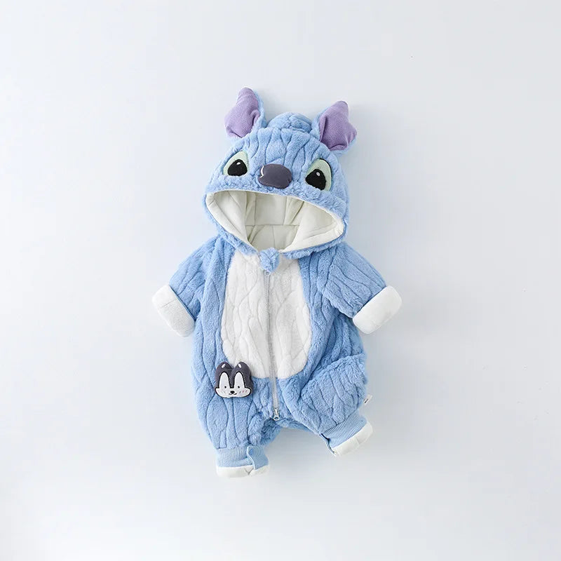 MINISO Stitch Winter Baby Verdickte Gepolsterte Baumwolle Kletterkleidung Niedlicher Säuglingsbodysuit Warmes Ausgehen Outfit Kawaii 0-1 Jahre.