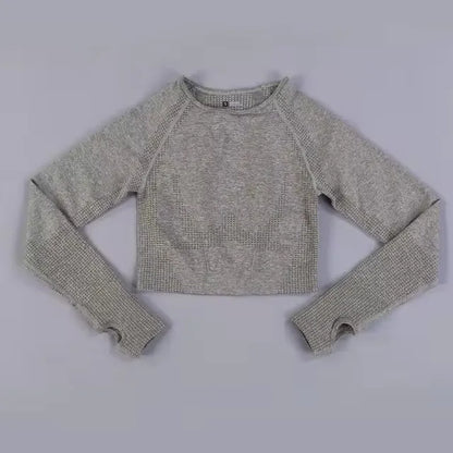 Long Sleeve Gym Crop Top Sports Yoga Top Women Seamless T-Shirts Fitness Crop Top Sport Active Wear Workout Athletic Shirts.