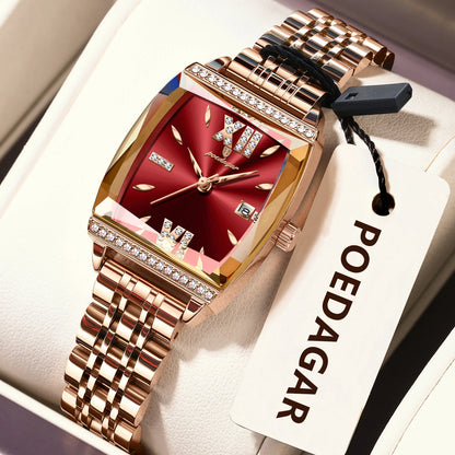 POEDAGAR Diamond Luxury Watch For Woman High Quality Waterproof Date Ladies Quartz Watch Stainless Steel Women Watches Reloj+Box.