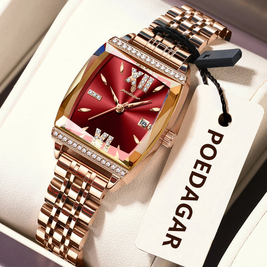 POEDAGAR Diamond Luxury Watch For Woman High Quality Waterproof Date Ladies Quartz Watch Stainless Steel Women Watches Reloj+Box.