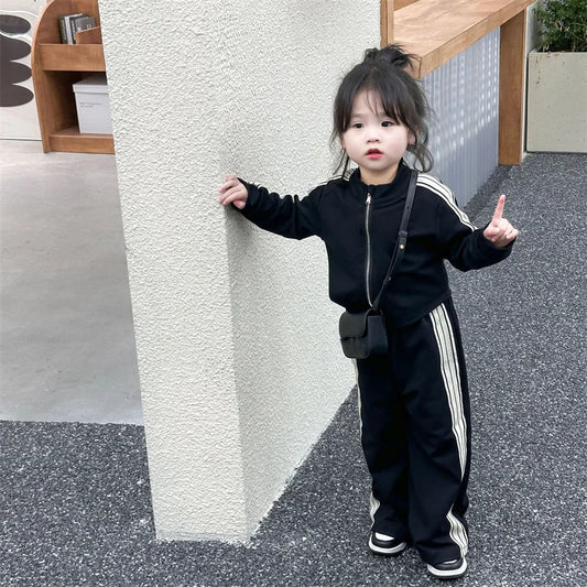 Girls Spring Sets Toddler New Autumn Sports Casual Suits Kids Long-sleeved Jacket+Pants 2Pcs Outfits Children Loose Clothing Set.