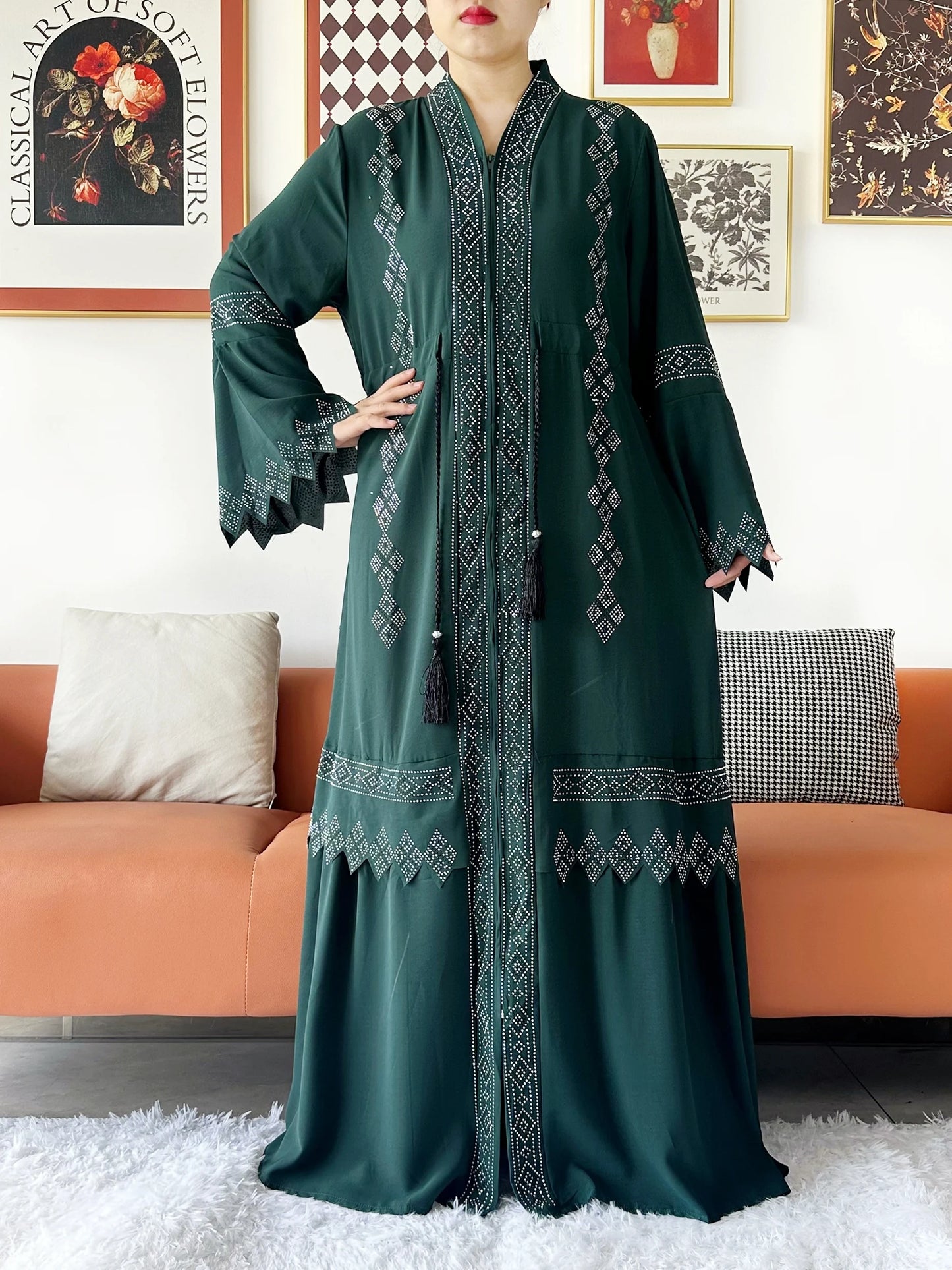 New Women Elegant Dress Chiffon Open Abaya with Zipper Muslim Women Dress Islamic Clothing Cardigan Abaya Women Muslim Dress