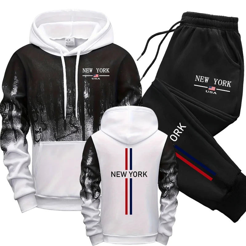 Men's Set Hooded Sweatshirt Sweatpants Fall Winter Fashion Tracksuit Male City Vibe Hoodie Outfit Outdoor Warm Casual Sportswear.