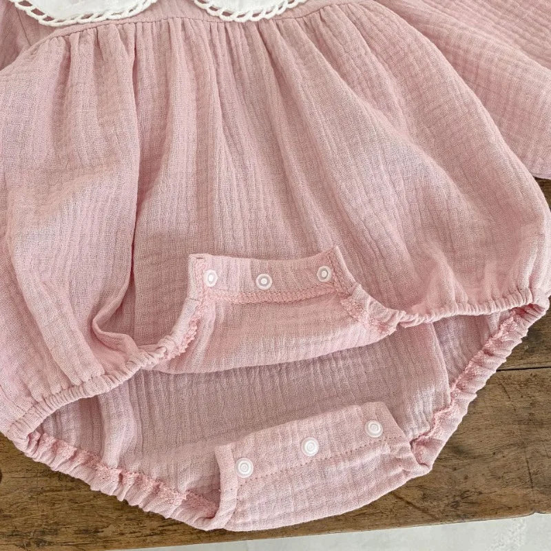 Neugeborene Mädchen Kleidung Frühling Kleinkind Mädchen süße Prinzessin ein Stück Stram pler Spitze Kragen Baumwolle Kleidung Herbst Outfit.