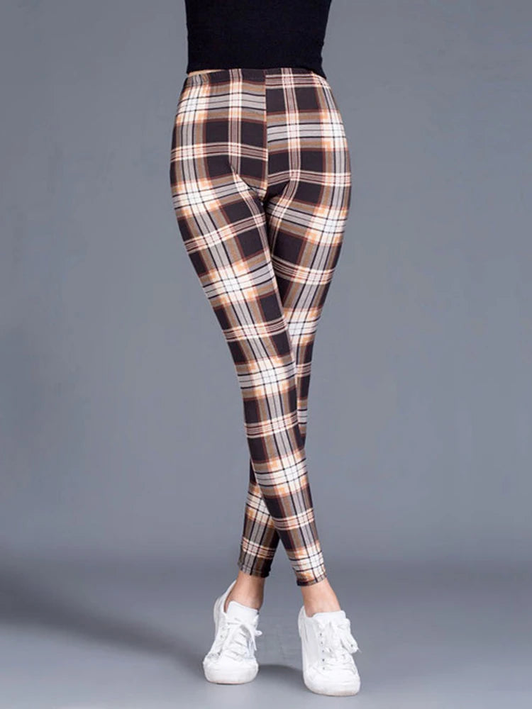 CUHAKCI Weibliche Fitness Leggings Frauen Drucken Plaid Leggings Dame Sexy Dünne Bleistift Hosen Push-Up Elastische Taille Hose.