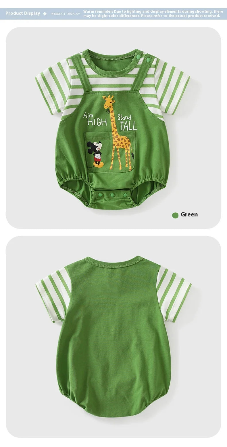 MINISO Mickey Sommer Baby Jungen Kurzarm Klettern Anzug Koreanischen Stil Baumwolle Faux Zwei Stück Säuglingsspielanzug 0-1 jahre Bodys.