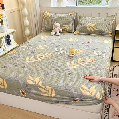 Thicken Bed Cover Waterproof Mattress Protector Elastic Bedspread Printed Bed Linen for Home 매트리스 커버 (No Pillowcase)