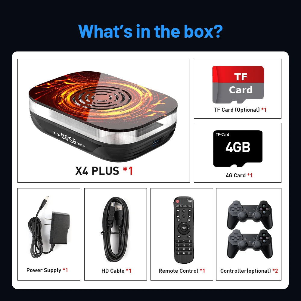 KINHANK Amlogic S905X4 Retro Video Game Console Super Console X4 Plus 90000 Game for 60+ Emulator Arcade/MAME/NAOMI Game Console.