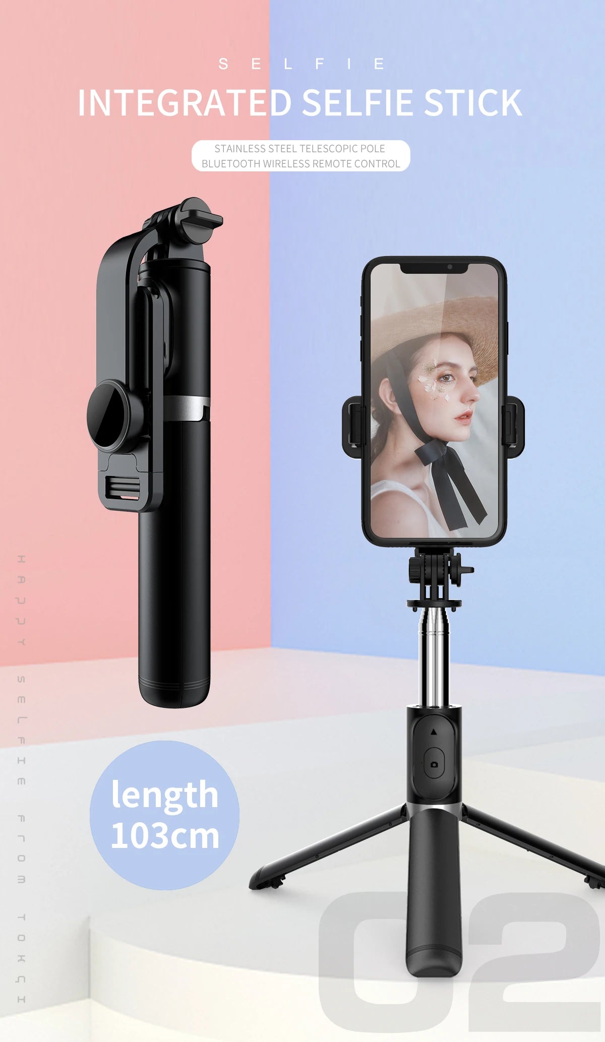 Q02 Foldable Tripod Selfie Stick Wireless Bluetooth Live Stand Holder Stabilizer for Huawei Xiaomi iPhone Cell Phone.