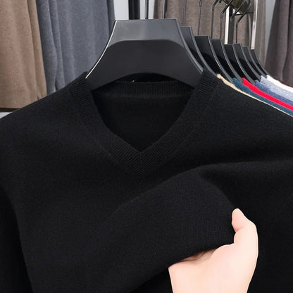 New Sweatwear Men's V Neck Basic Solid Color Sweaters Round Neck Elastic Pullovers Warm Autumn Knitted Oversized Sweater Men.