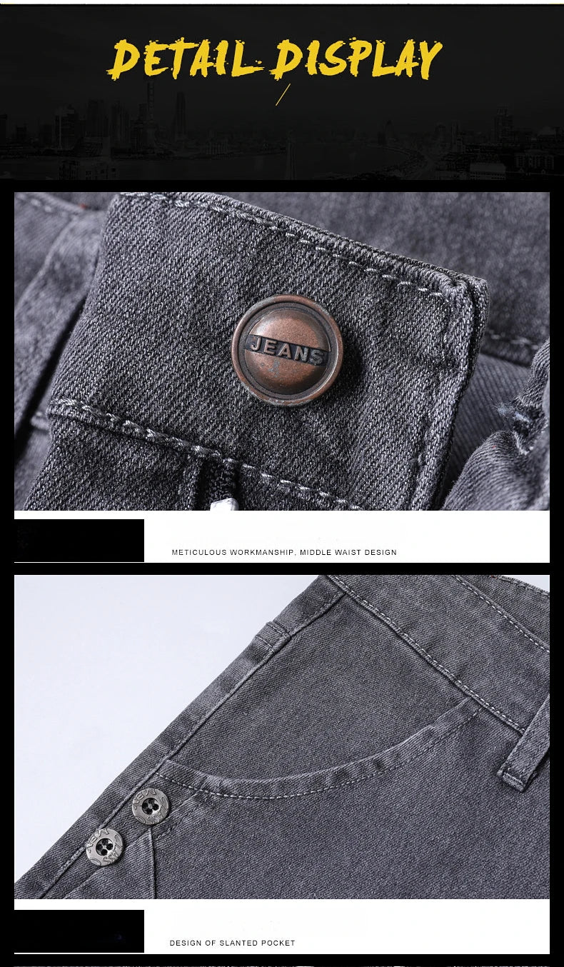 New Pure Gray Korean Slim Jeans Men's Stretch Tight Trendy Jean Trousers Branded Streetwear Comfortable Man Clothing Pants.