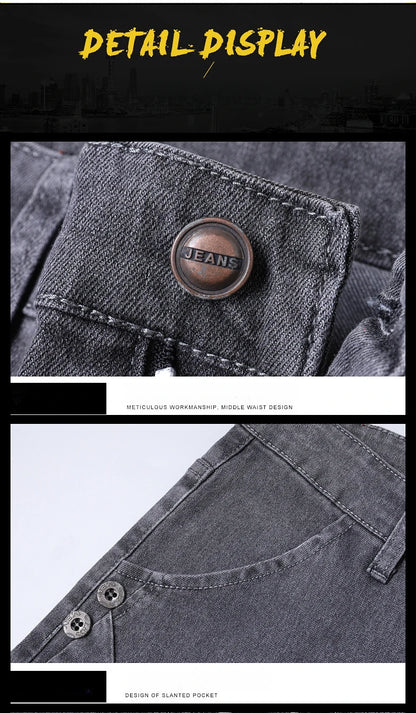 New Pure Gray Korean Slim Jeans Men's Stretch Tight Trendy Jean Trousers Branded Streetwear Comfortable Man Clothing Pants.