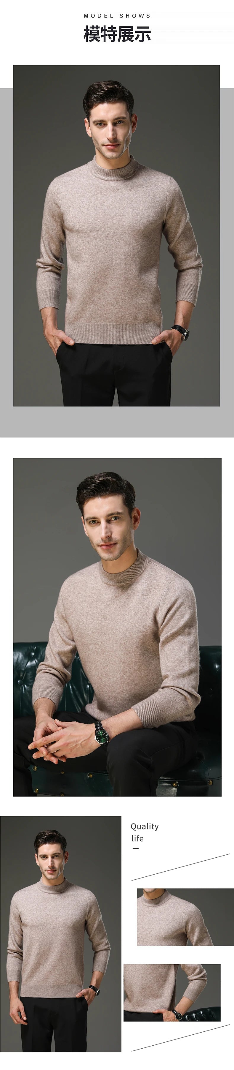 High End Anti-pilling Thick New Fashion Brand Casual Knit Pullover Sweater Half Turtleneck Mens Jumper Designer Clothing.