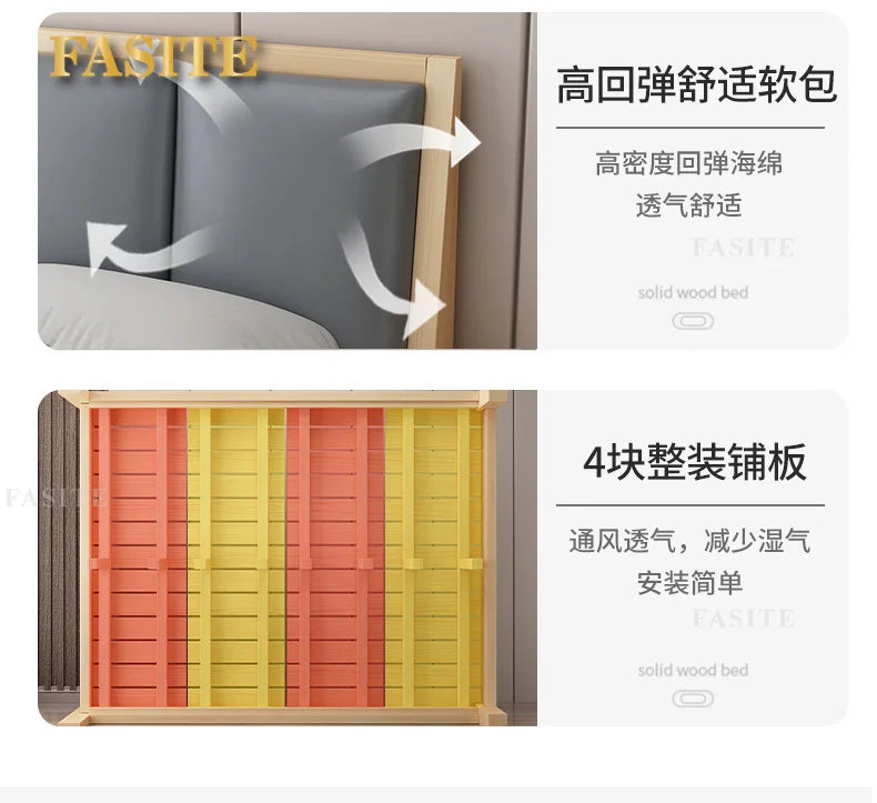 Massivholz Modernes einfaches 1,8 Meter Doppelbett Mietzimmer 1,2 Meter Einzelbett 1,5 Meter einfacher Bettrahmen
