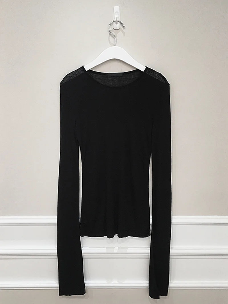 Sexy Shirt Women T-Shirt Long Sleeve Korean Style Slim Basic Elasticity Tshirt Top Womens Clothing T Shirt Femme