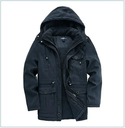 Men's Jacket WINTER USA SIZE Large SIZE Lamb Fleece JACKETS Hooded Cotton Thickened Multi Pocket Casual Mid length Coat