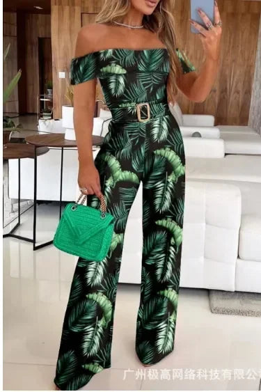 Spring and Summer New Women's Fashion Casual Slim Striped V-neck Black and White Contrast Jumpsuit--without Belt.