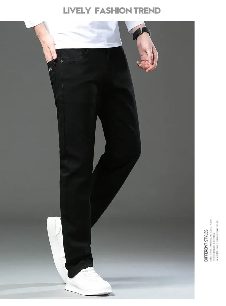 Slim Fit Casual Men's Jeans Youth Straight Leg Regular Business Elastic Long Trousers Autumn New Arrival from Mainland China