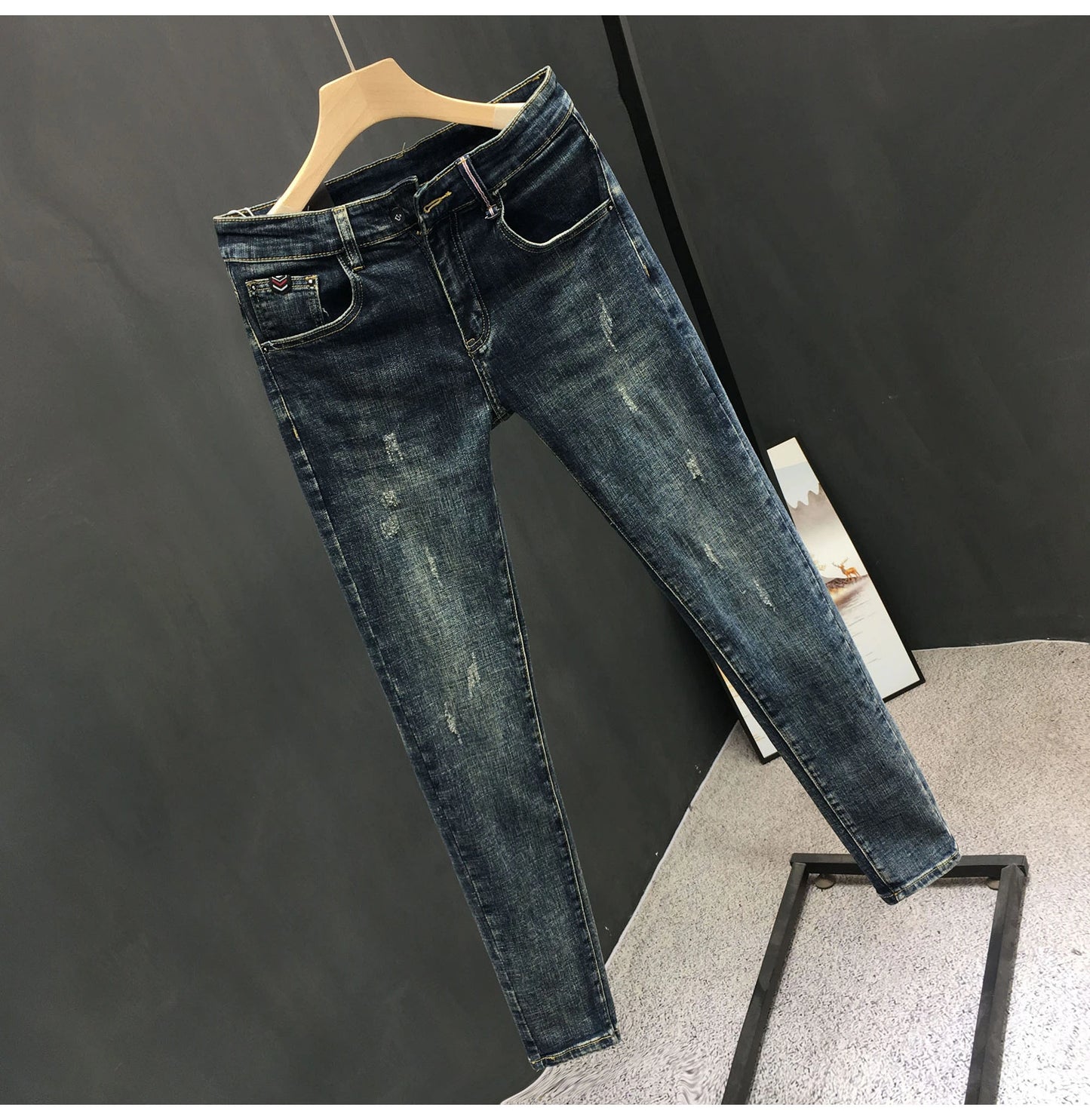 Y2k  Men Fashion Stylish Brand Denim Pants High Quality Designer Slim Fit All-match Trousers Casual Stretch Pencil Cropped Jeans.