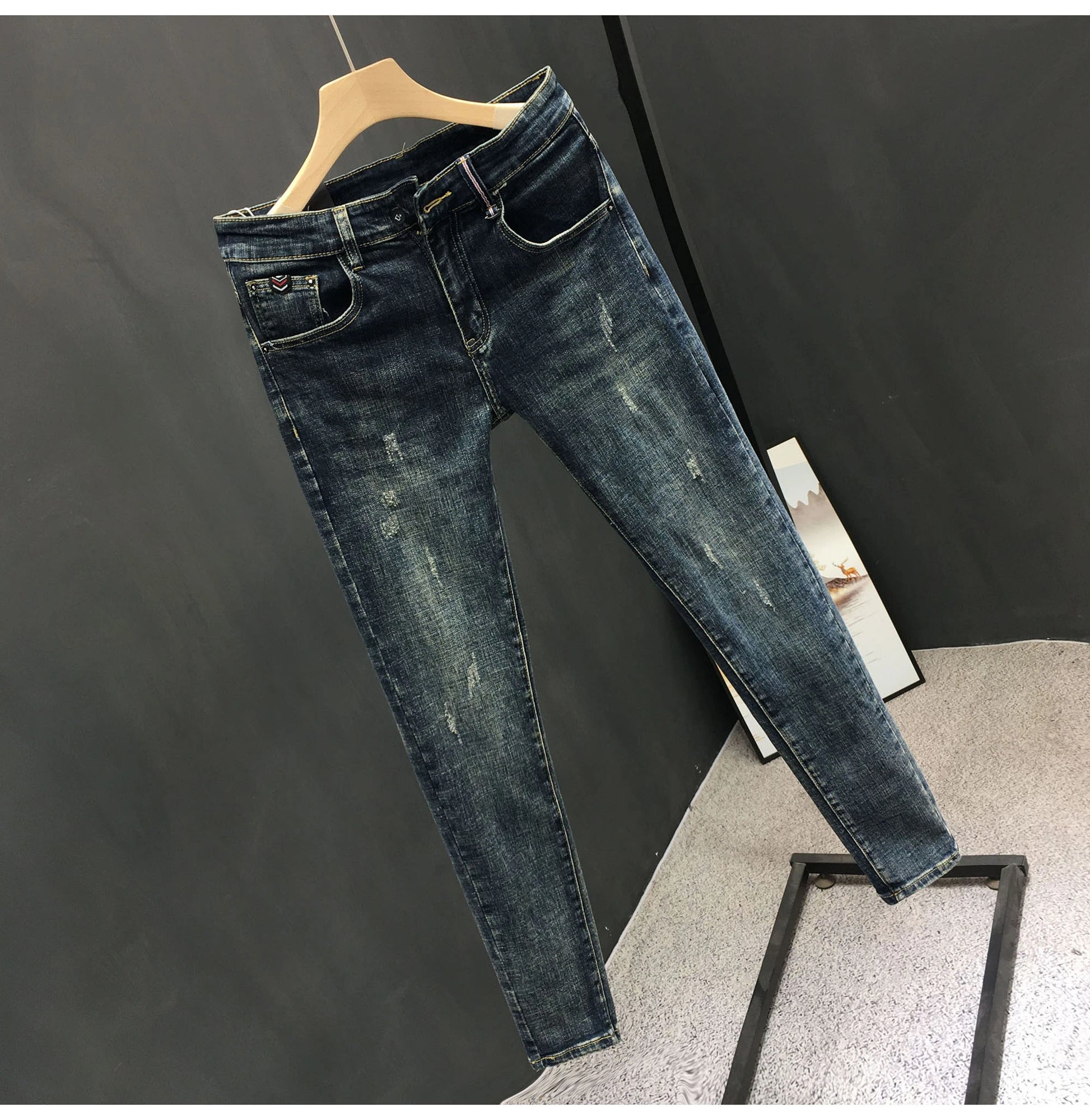 Y2k  Men Fashion Stylish Brand Denim Pants High Quality Designer Slim Fit All-match Trousers Casual Stretch Pencil Cropped Jeans.