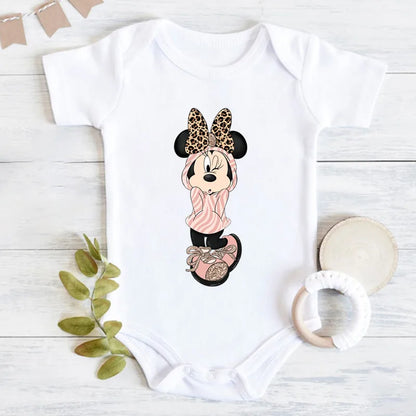 Niedliche Leopard Minnie Maus Disney Newbron Bodys Baby Kleidung Sommer Kurzarm Baumwolle Minnie Kawaii Stram pler Overall