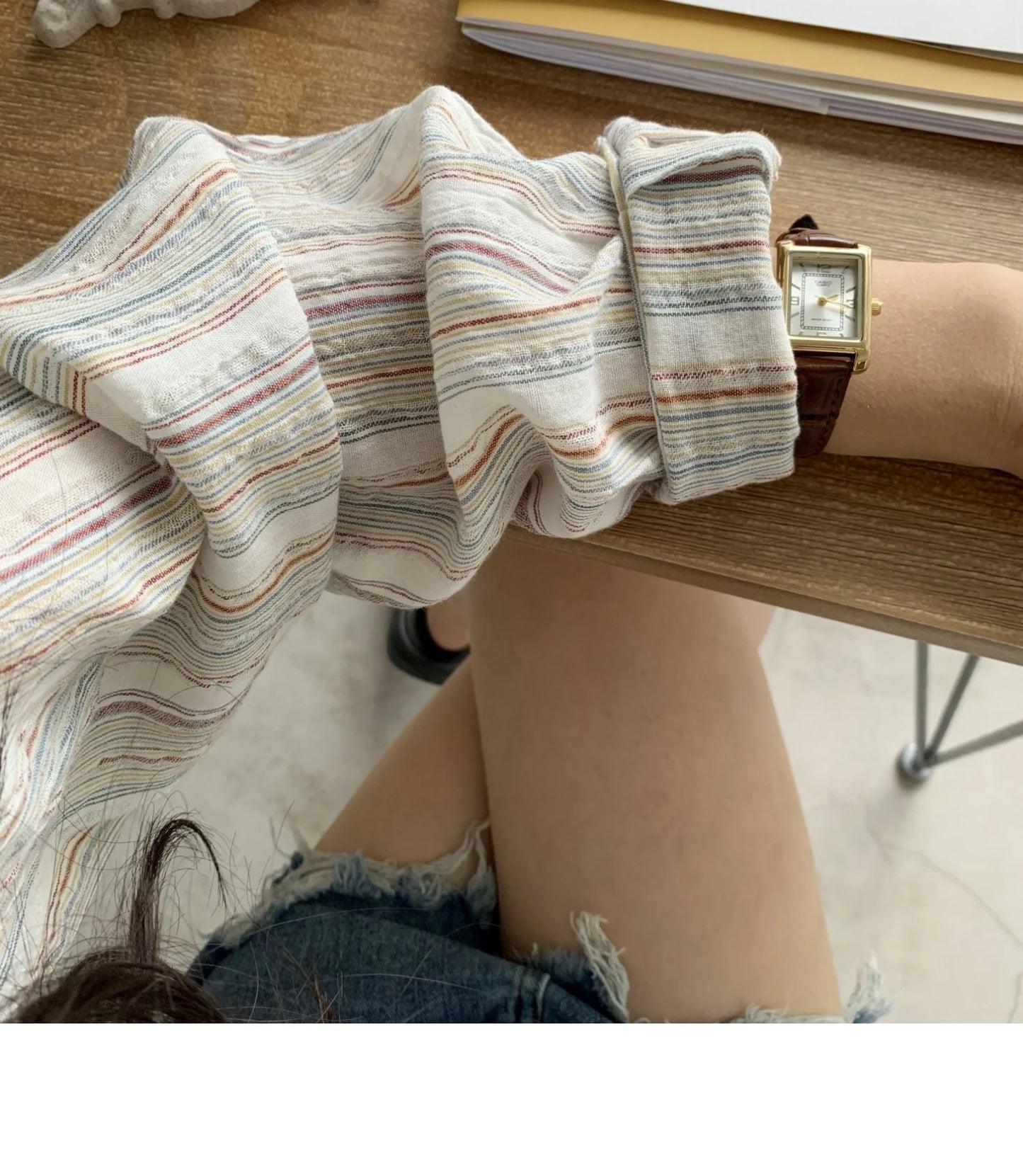 Vintage Office Lady Striped Shirt Spring Pocket Turn Down Collar Tops Korean Style Loose Long Sleeve Blouse Casual Women Clothes.