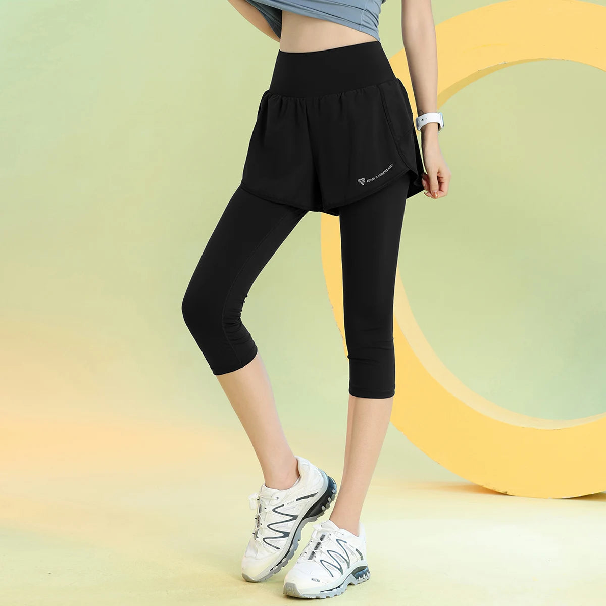 PHIGEER Women 2 in 1 Yoga Capri Pants Summer Lightweight Workout Tights With Pockets High Waist Running Gym Legging Activewears