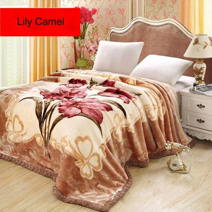 Double Layer Winter Thicken Raschel Plush Weighted Blanket For Bed Warm Heavy Blankets Throw Printed Flowers Fluffy Soft Carpet