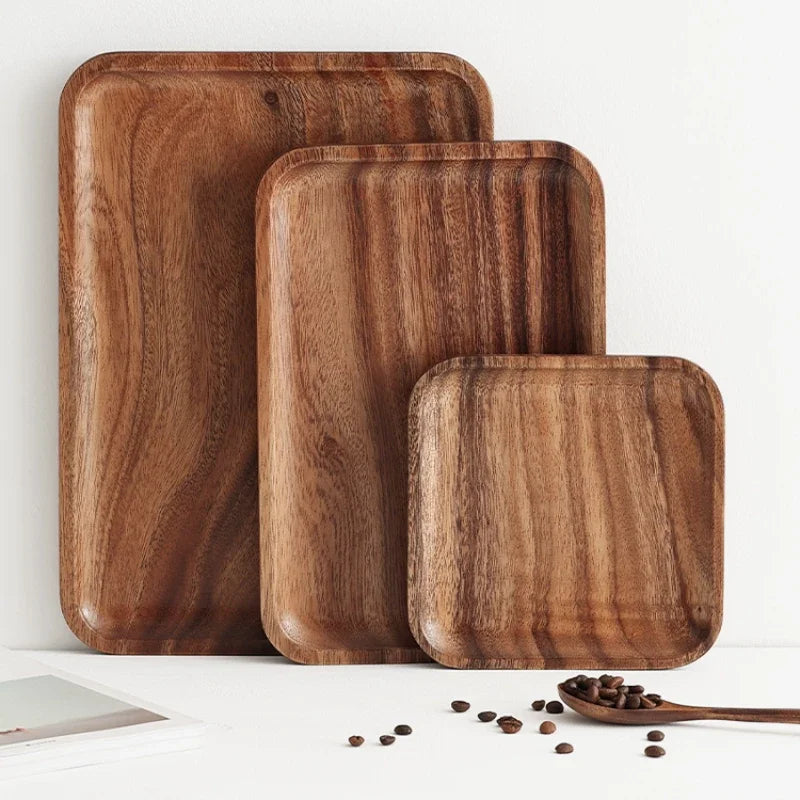 Wooden Tray Rectangular Solid Wooden Serving Tray Coffee Dessert Tea Storage Tray Kitchen Accessories.