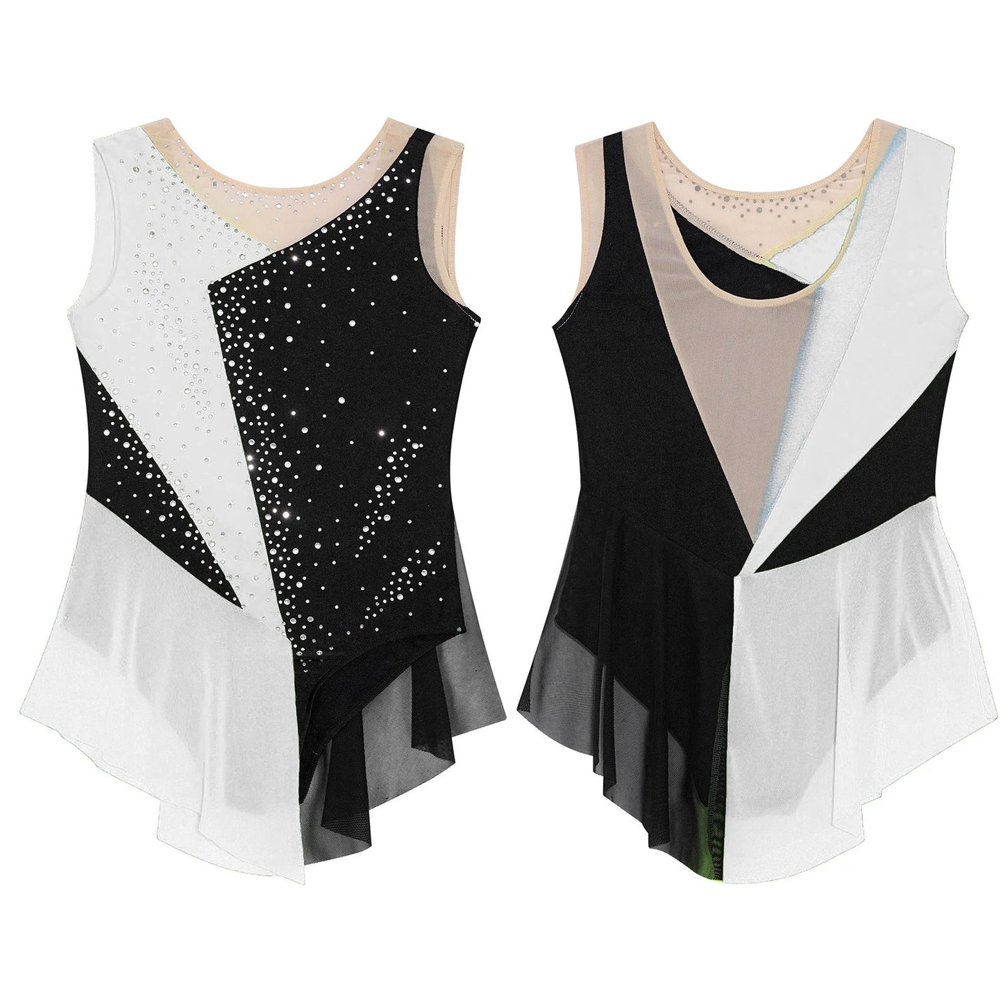 6-16Y Mädchen Ärmelloses Eiskunstlauf Trikot Kleid Ballett Rhythmische Gymnastik Lyrical Dance Body Bühne Leistung Dancewear