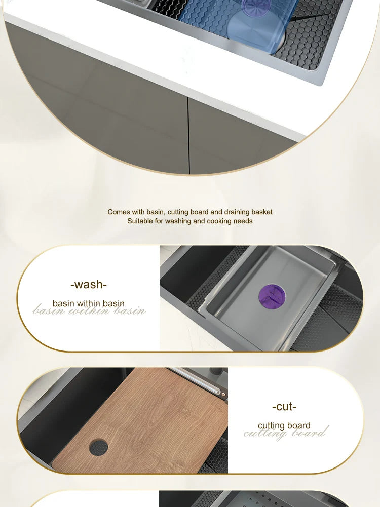 Waterfall Sink Kitchen Stainless Steel Topmount Sink Embossed Large Single Slot Wash Basin With Multifunction Tank Low Price