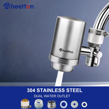 Wheelton Stainless Steel Kitchen Tap Filter Household Ceramic Water Purifier Faucet Water Filter  Activated Carbon Filtration.