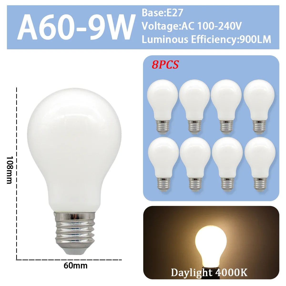 8PCS Led-lampe E27 B22 E14 220V GU10 Spot Licht 9W LED Glühlampe Retro Edison Vintage lampe AC 220V 110V Glas Lampen für Zuhause