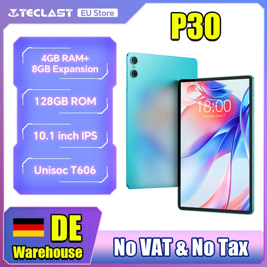 Teclast P30 Tablet Android 14 Max 12GB(4GB+8GB Expansion) RAM 128GB ROM 10.1" Tablets Unisoc T606 8-Core 6000 mAh AI Dual Camera.