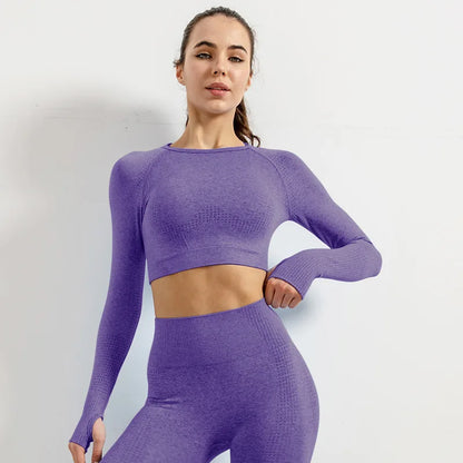 Women Vital Seamless Yoga Fitness Clothing Set High Waist Gym Leggings Crop Tops Sports Tracksuit Plush Up Sports Outfits.