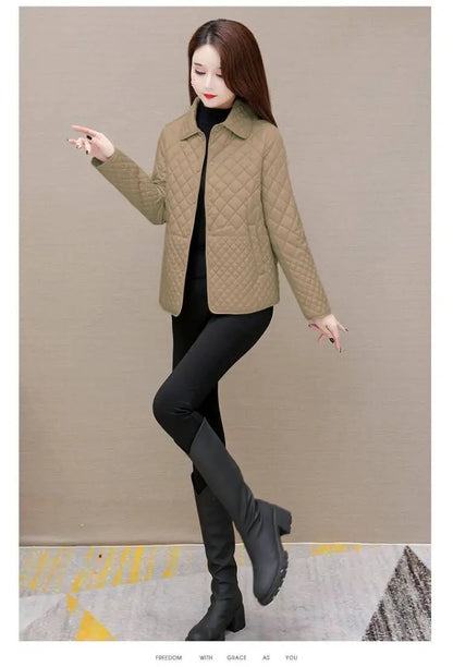 Herbst Winter Frauen Midi Plaid Stepp Mäntel Mode Weibliche Koreanische Kleidung Neue Feste Beiläufige Verdicken Warme Langarm Jacken