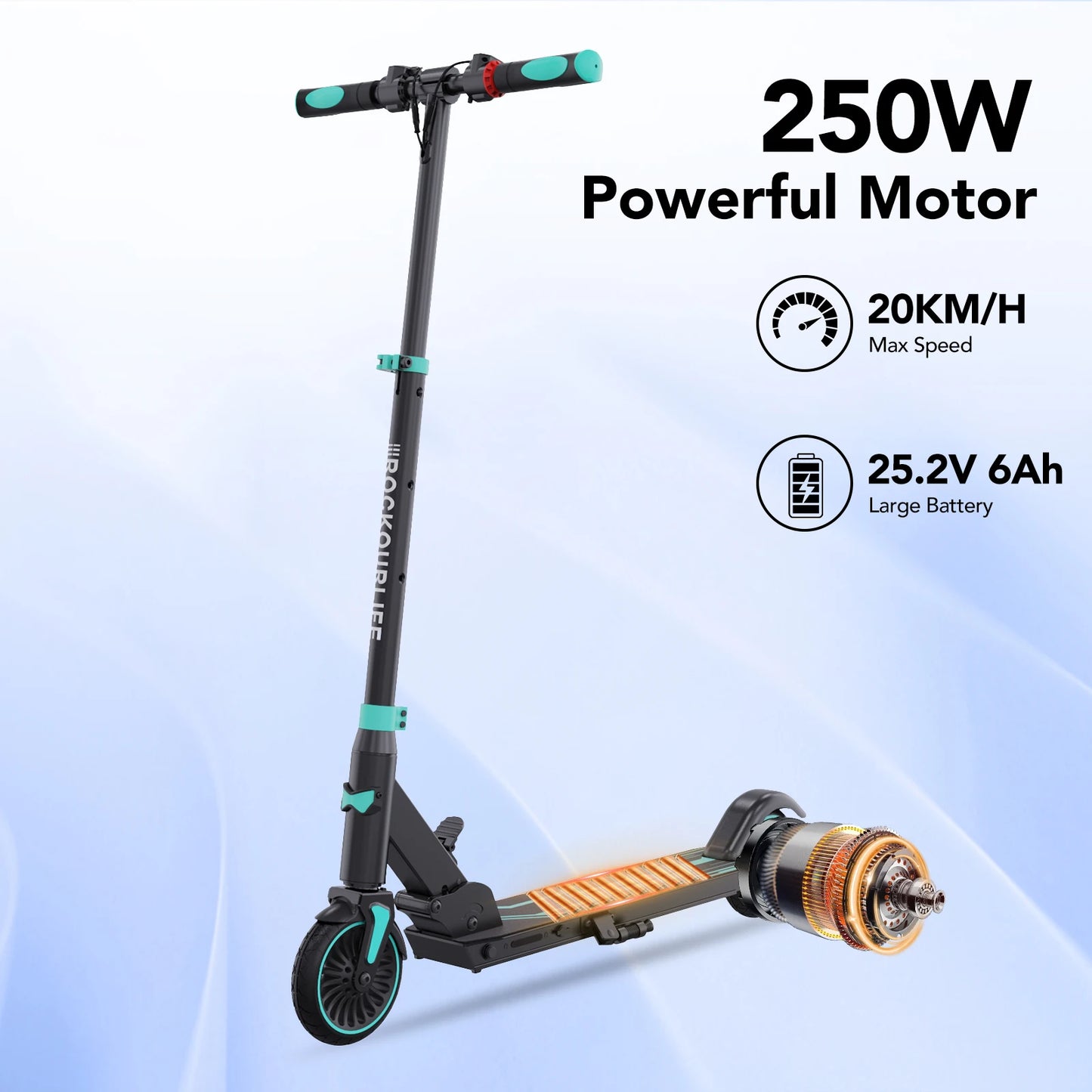 RCB Electric Scooter for Kids Ages 6-8-12, R15 Kids Electric Scooter, 20 KM/H Top Speed, 16KM Range, 3 Heights Adjustable, Gifts.