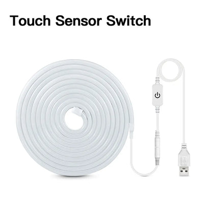 USB 5V LED Neon Sign Light Strip, Dimmable Penetrating Wooden Touch Sensor Switch & Remote Control Flexible Tape Silicone Decor.
