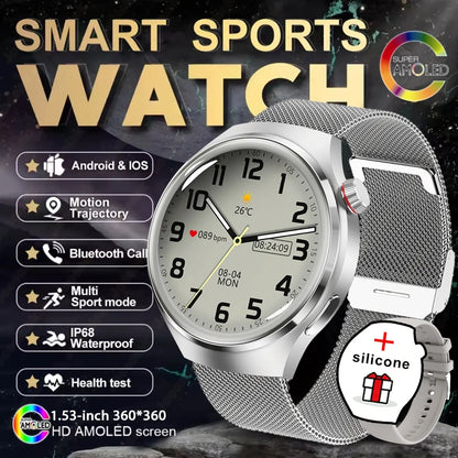2025 New Watch 4 GT Series Smart Watch Men AMOLED Screen Heart Rate Health Monitoring Bluetooth Call Business Smartwatch Man