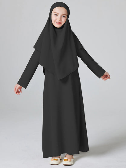 Abaya Ramadan Kebaya Girls 2pcs Muslim Outfits, Long Sleeve Dress + Hijab Set, Kids Abayas Girls Dubai Khimar.