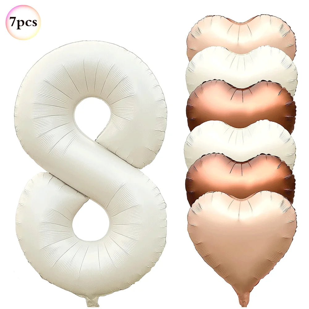 40in Cream Big Number Balloon 18in Three Color Love Foil Helium Balloons Aldult Birthday Set Boys Girls 1st Birthday Decorations