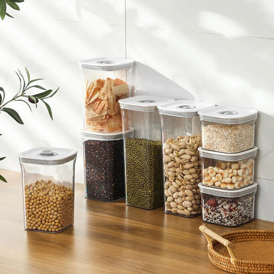 Square Hermetic Spices Candy Jars Kitchen Clear Food Storage Container Plastic Cereals Organizer Boxes Refrigerator Organizer.