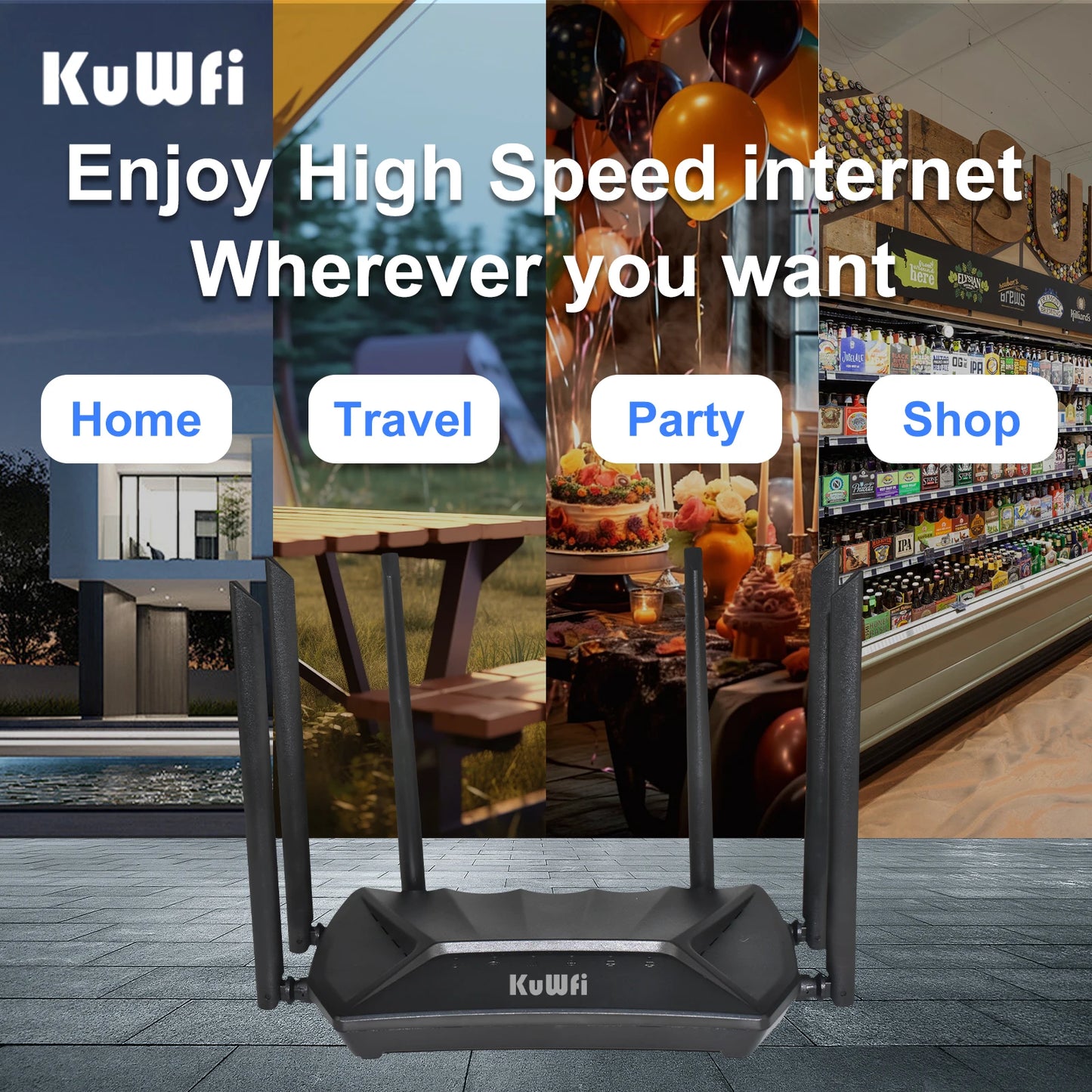 KUWFi CAT4 4G CPE Router 1200Mbps 2.4G 5GHz Dual Band WiFi Router LTE Modem with Gigabit RJ45 Port USIM Slot External Antennas.
