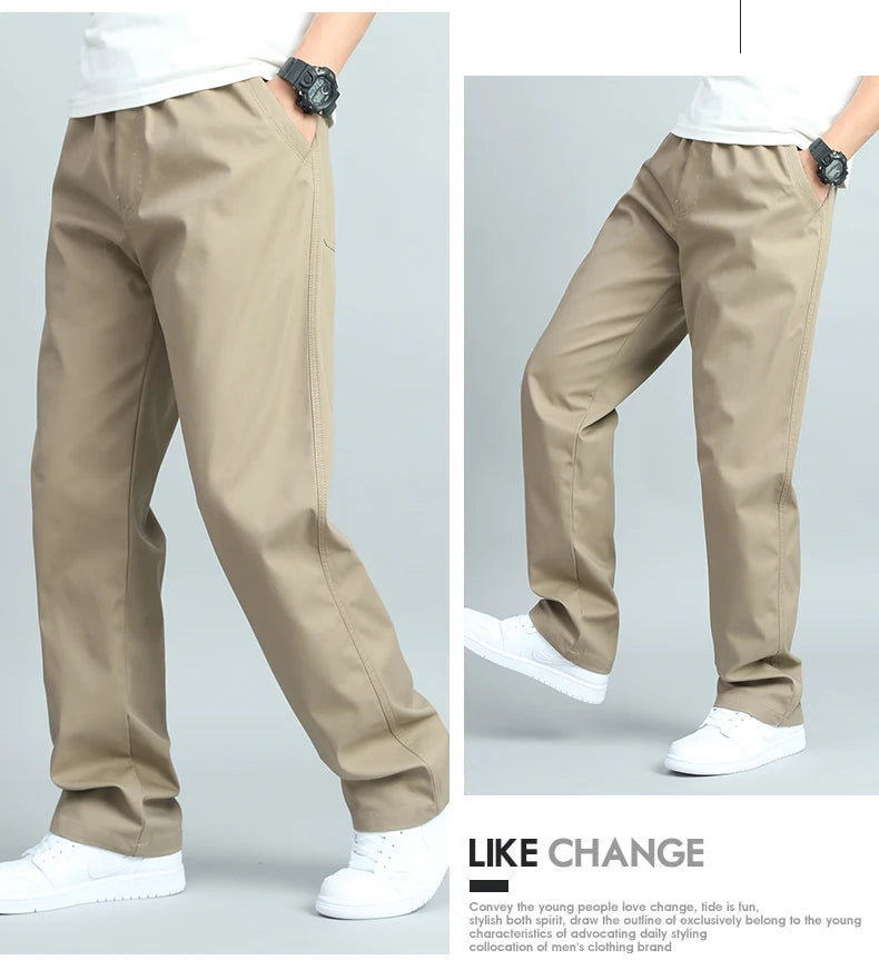 Big Size Men's Casual Cotton Trousers Loose Fit Straight Pants Multi Pocket Big Man Long Pants Mens Jogger Pants Summer Autumn.
