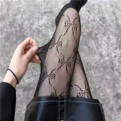Gothic Women Lolita Leggings Hollowed Out Mesh retro Girls Stockings Japanese Bottomed Lace Pantyhose Floral Rattan Black Tights